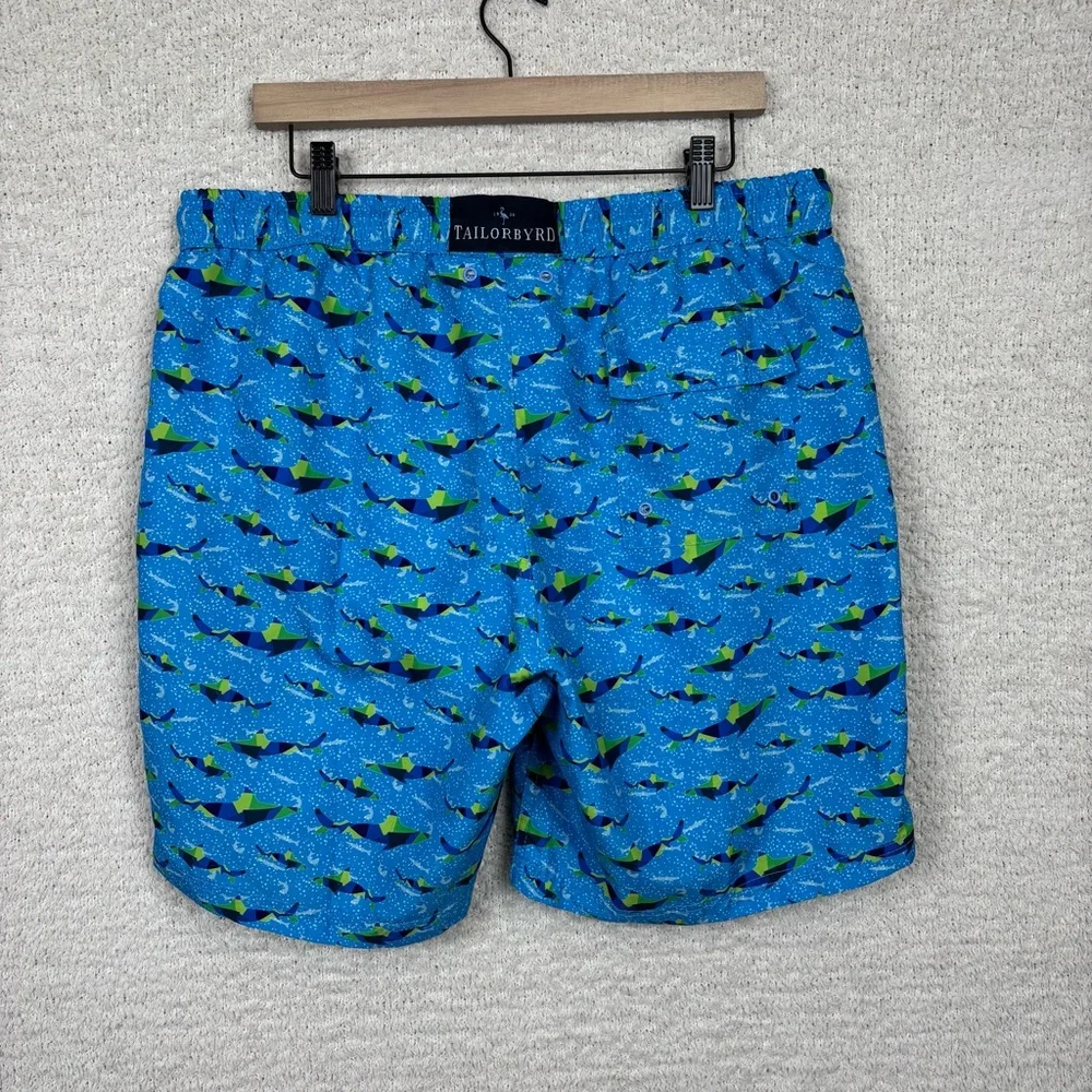 Tailorbyrd Swim Trunks Mens XL Blue‎ Shark Print Mesh Lined Pockets Beach Vacay